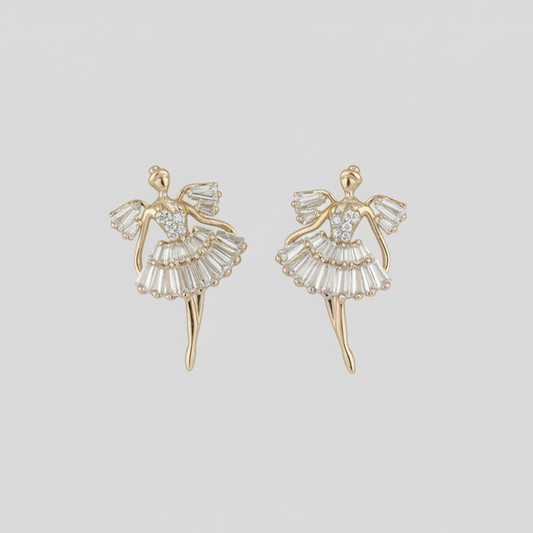 Ballerina Dancer Earrings - Soft 14k Gold - Shot 1