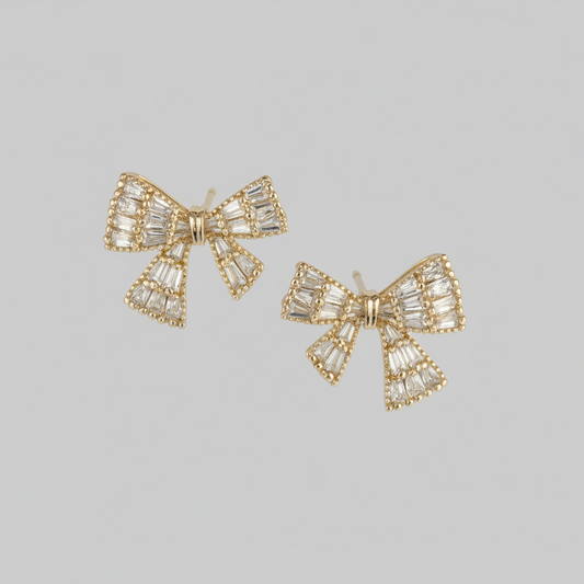 Bow Baguette Earrings - Clean Product Shot 3