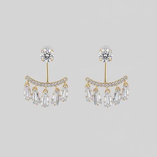 Ear Jacket Baguette Earrings - 14k Gold - Shot 2