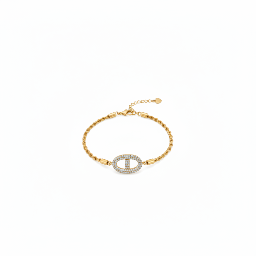 Gold Rope Pavé Bracelet - Zoomed Out Wide