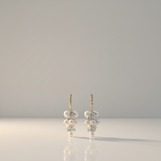 Pearl Crystal Cluster Earrings — Half Frame
