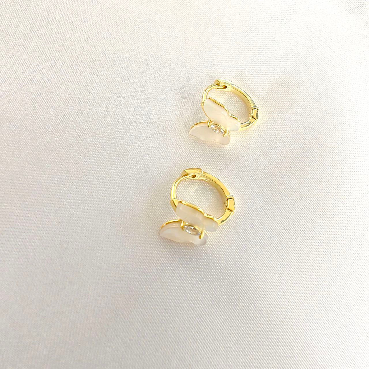 White Pearl Shell Butterfly Huggies Hoops