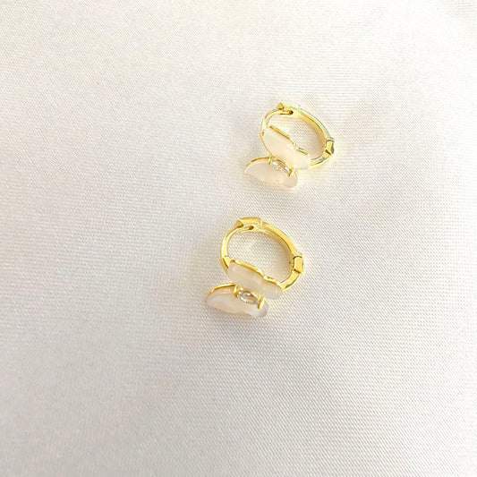 White Pearl Shell Butterfly Huggies Hoops