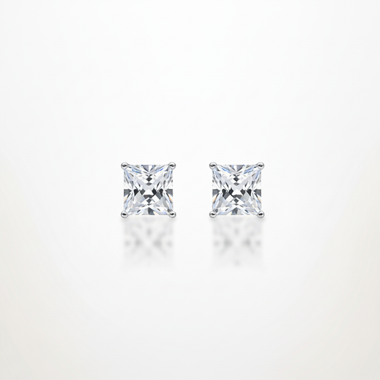 Princess Cut Crystal Studs - Close Up