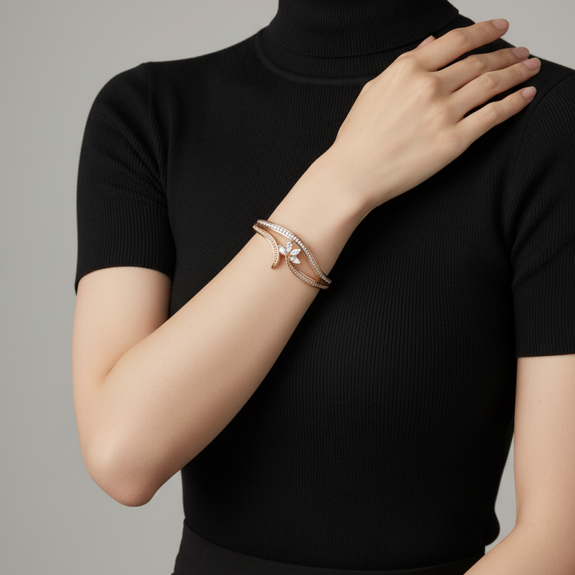 Rose Gold Wave Butterfly Bangle - Korean Model Lifestyle