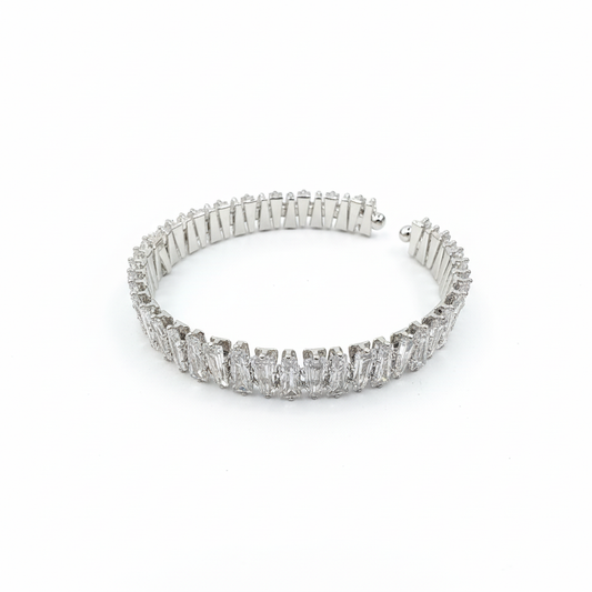 Silver Rhodium Alternating Triangle Crystal Cuff Bangle