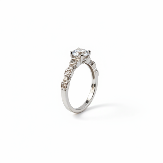 White Silver Rhodium Solitaire Ring - Side Profile View