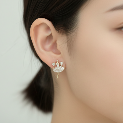 Ballerina Dancer Earrings - On Asian Model (Extra Small)