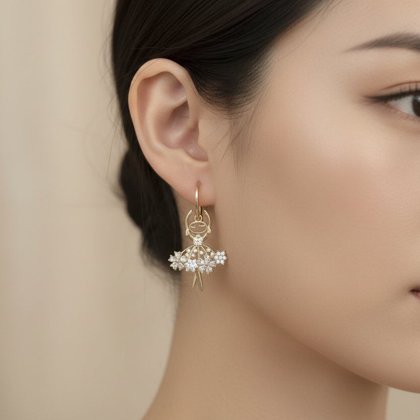 Ballerina Dancer Earrings - On Asian Model