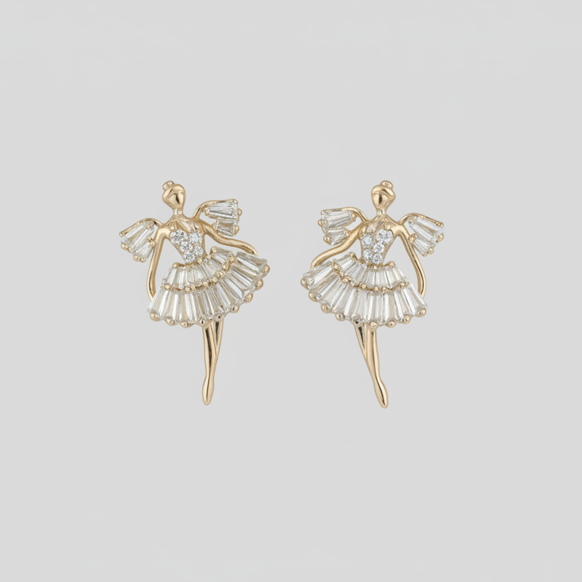 Ballerina Dancer Earrings - Soft 14k Gold - Shot 1
