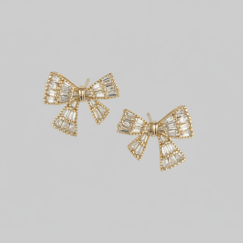 Bow Baguette Earrings - Clean Product Shot 3