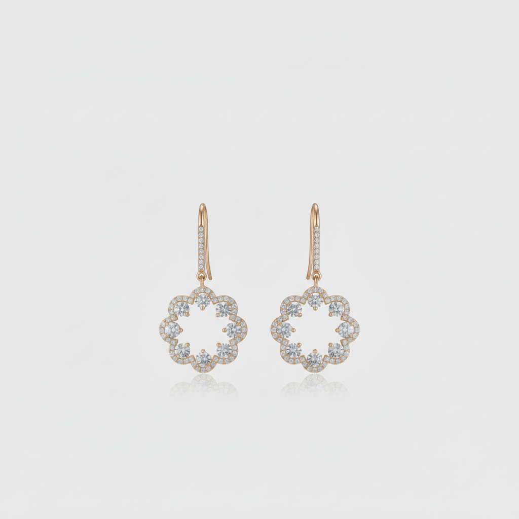Circular Pavé Drop Earrings — Far View Small