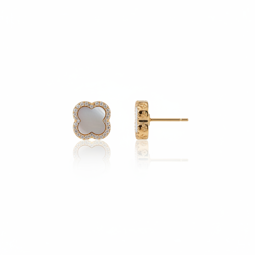 Clover Pavé Stud Earrings - Correct Slim Side View