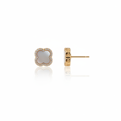 Clover Pavé Stud Earrings - Correct Slim Side View