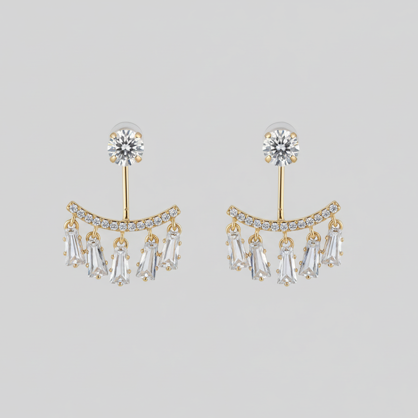 Ear Jacket Baguette Earrings - 14k Gold - Shot 2