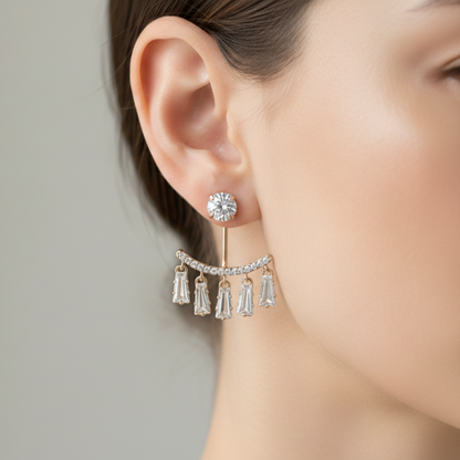 Ear Jacket Baguette Earrings - On Model