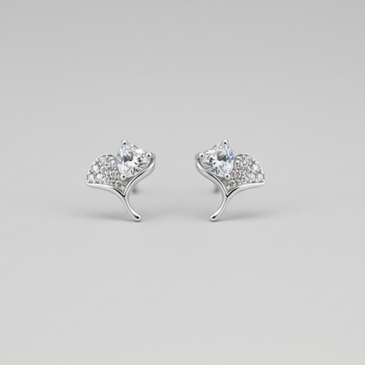 Ginkgo Leaf Earrings - Colorless Heart, Small Size