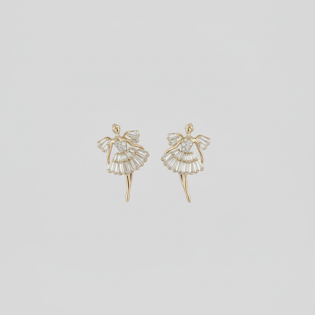 Gold Ballerina Dancer Studs — Smaller Far View