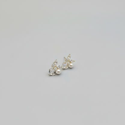 Gold Butterfly Crystal Pearl Drop Earrings — Tiny Far View