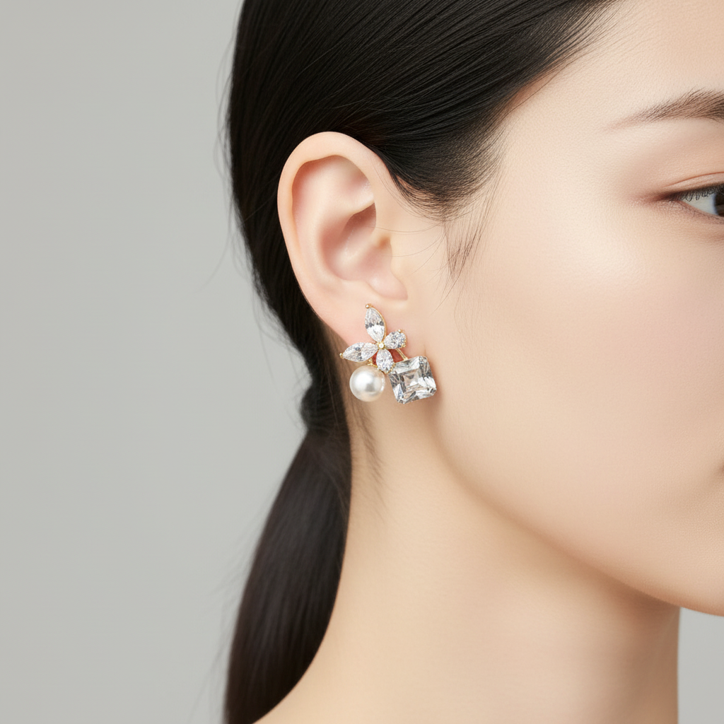 Gold Butterfly Crystal Pearl Drop – New Model Ear Shot