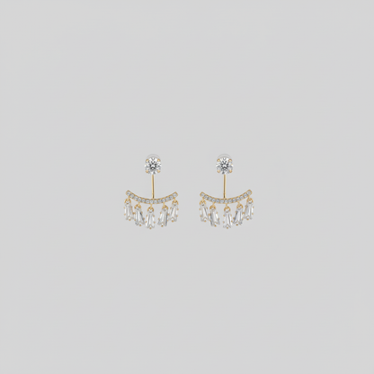 Gold Ear Jacket Baguette Earrings — Tiny Far View