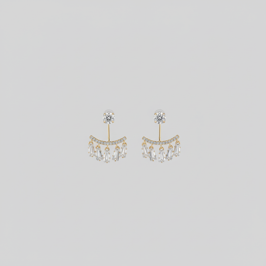 Gold Ear Jacket Baguette Earrings — Tiny Far View