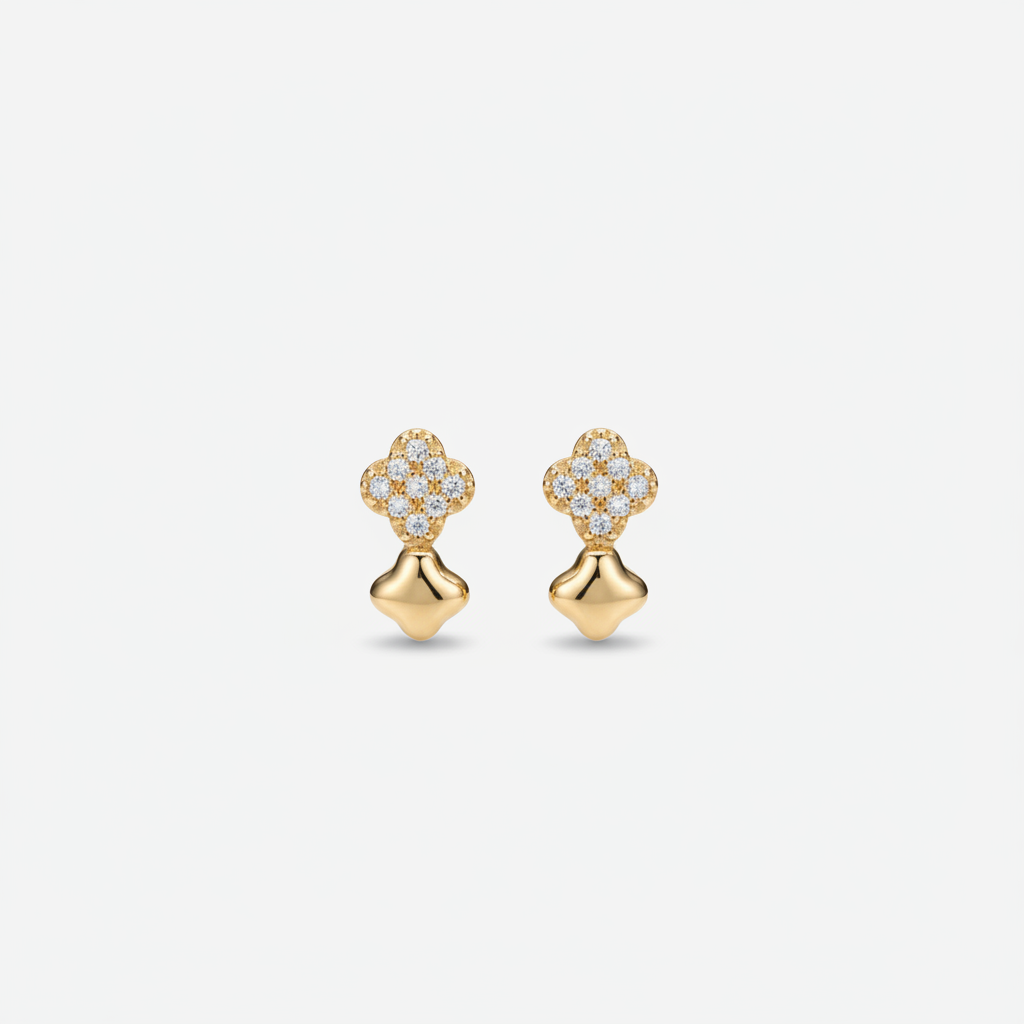 Gold Pavé Clover & Star Drop Studs — Far View Tiny