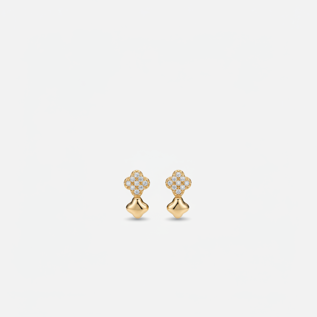 Gold Pavé Clover & Star Drop Studs — Ultra Tiny Far View