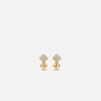 Gold Pavé Clover & Star Drop Studs — Ultra Tiny Far View