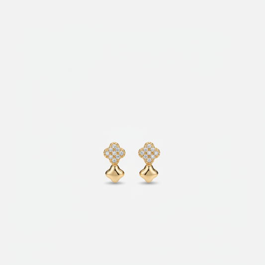 Gold Pavé Clover & Star Drop Studs — Ultra Tiny Far View