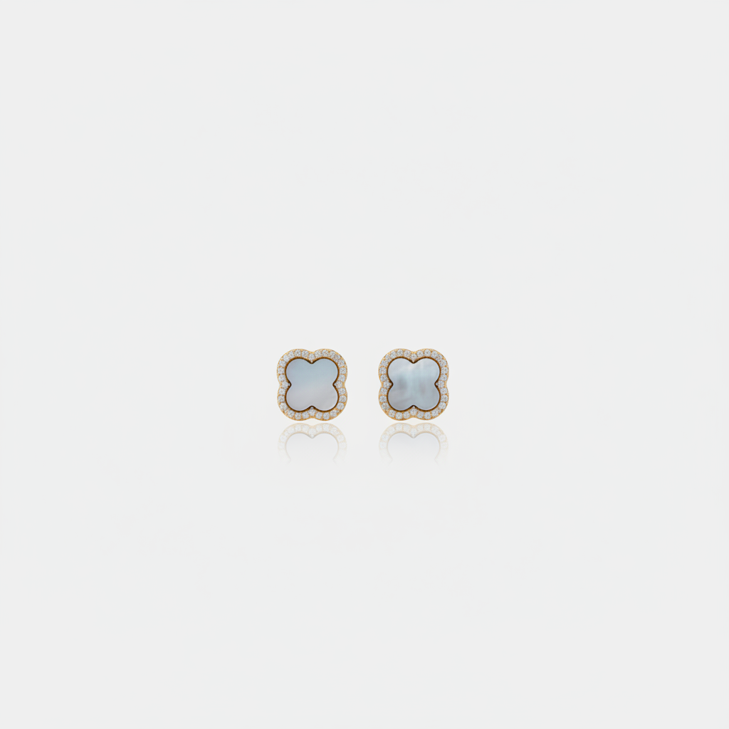Gold Pavé Clover Studs — Tiny Far View