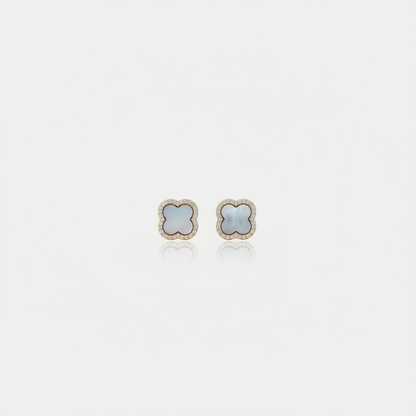 Gold Pavé Clover Studs — Tiny Far View