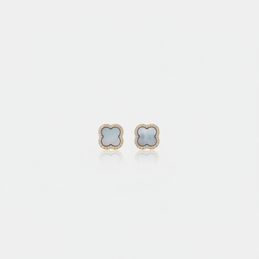 Gold Pavé Clover Studs — Tiny Far View