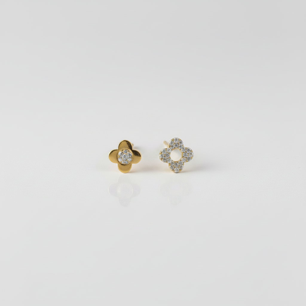 Gold Pavé Flower Studs - Far View