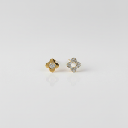 Gold Pavé Flower Studs - Far View