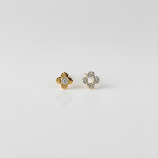 Gold Pavé Flower Studs - Far View