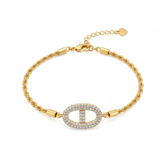 Gold Rope Chain Pavé Anchor Link Bracelet