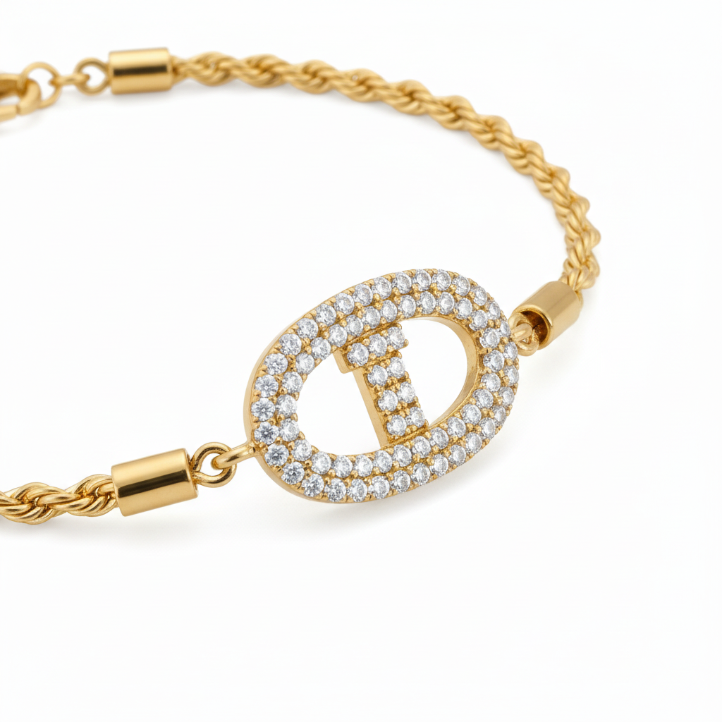 Gold Rope Chain Pavé Anchor Link - Side Detail