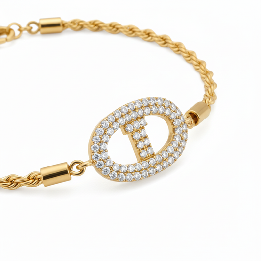 Gold Rope Chain Pavé Anchor Link - Side Detail