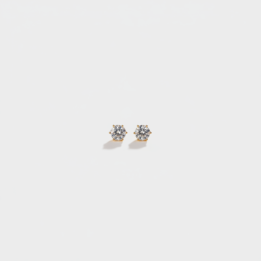 Gold Six-Prong Solitaire Studs — Tiny Far View