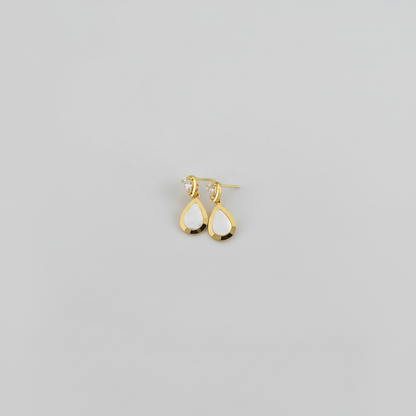 Gold Teardrop Mother of Pearl Drop Earrings — Tiny Far View