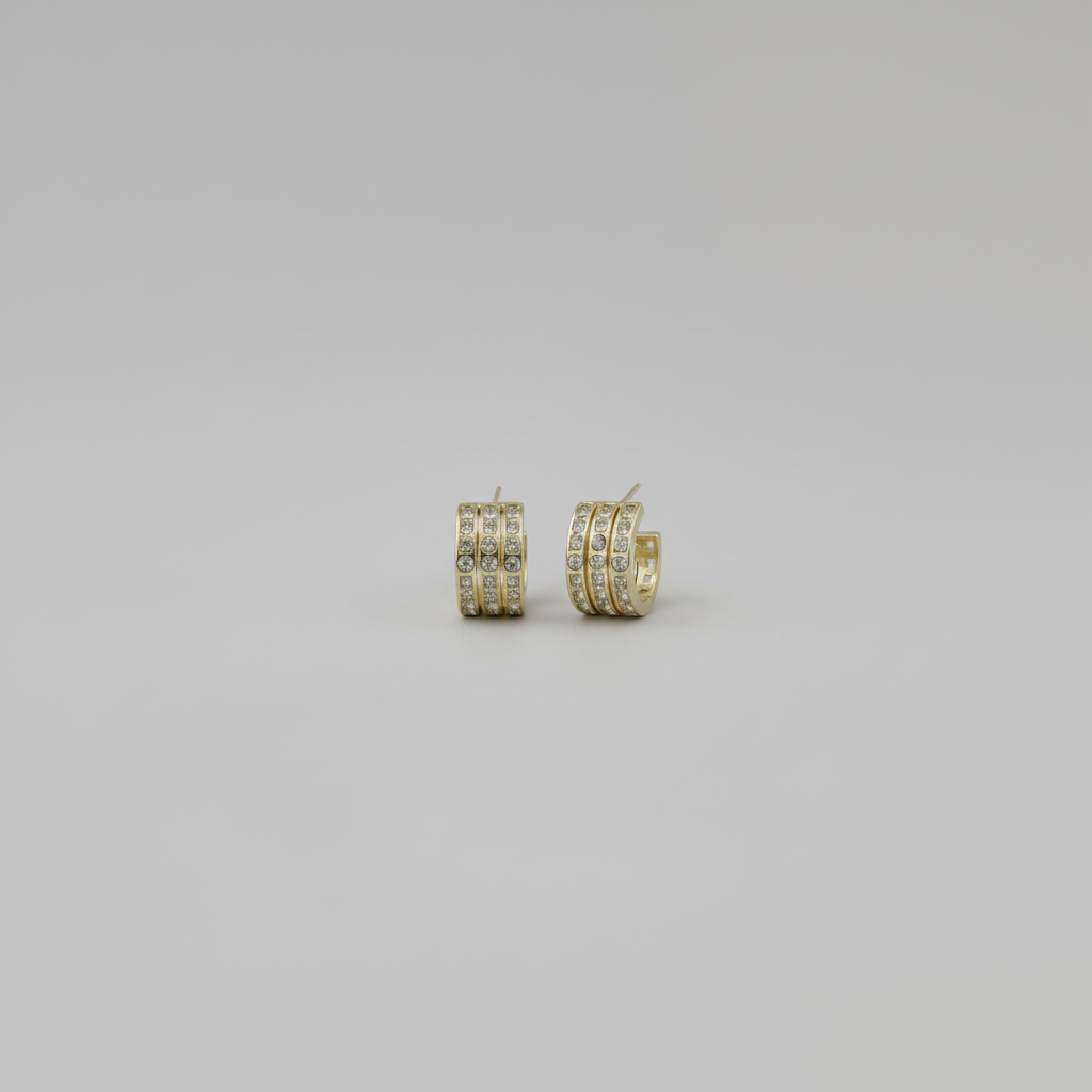 Gold Triple-Row Pavé Huggie Hoops — Refined Tiny Far View