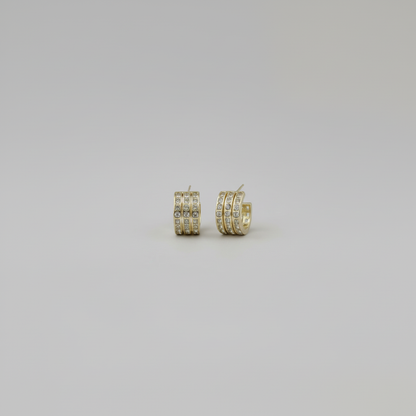 Gold Triple-Row Pavé Huggie Hoops — Refined Tiny Far View