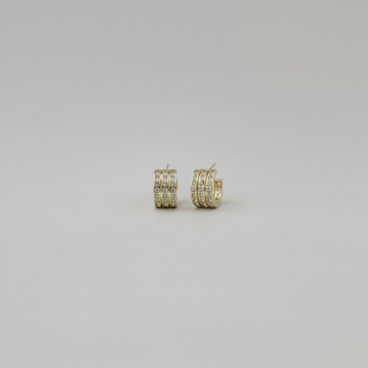 Gold Triple-Row Pavé Huggie Hoops — Refined Tiny Far View