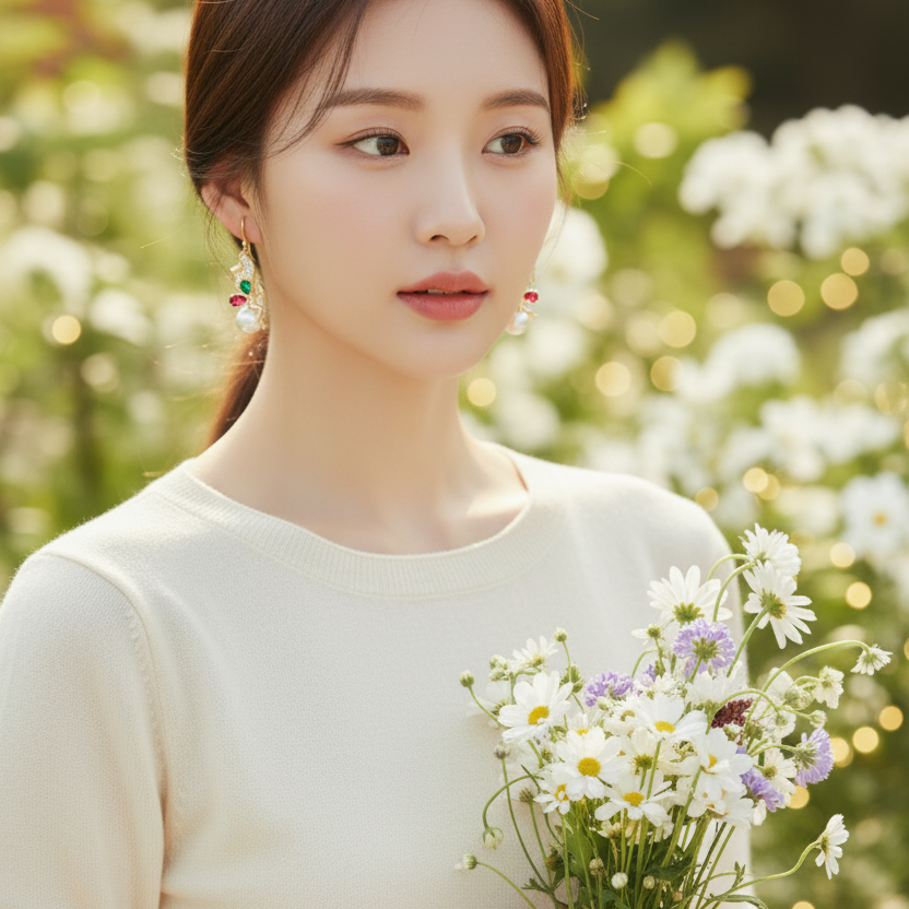 Korean Model — Soft Cream Knit Top Editorial