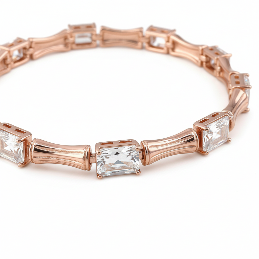 Light Rose Gold Bamboo Crystal Bracelet - Close Up