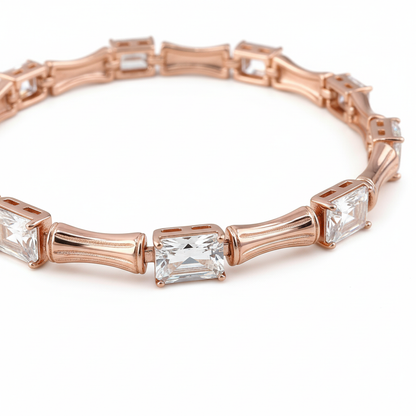 Light Rose Gold Bamboo Crystal Bracelet - Close Up