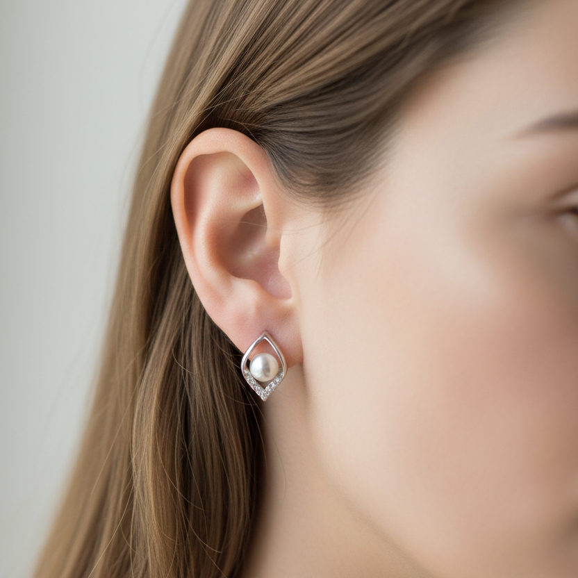Moon Dew Pearl Earrings - On Model