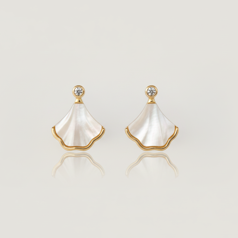 Mother of Pearl Fan Stud Earrings - Clean Product Shot