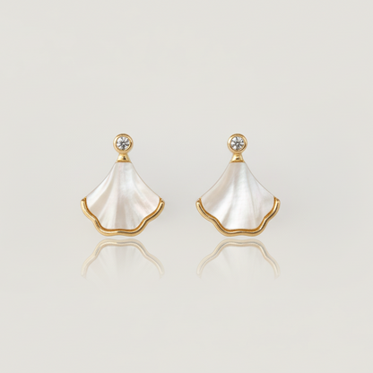 Mother of Pearl Fan Stud Earrings - Clean Product Shot